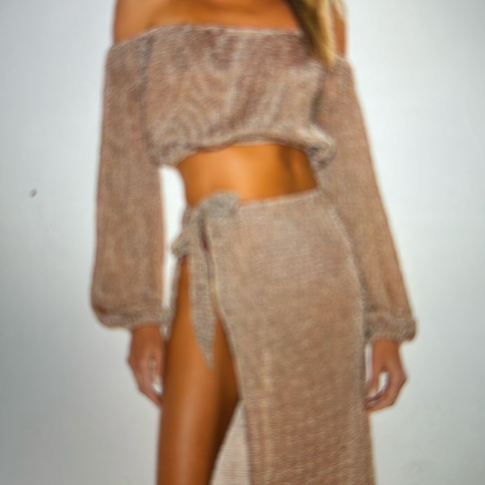 off shoulder - balloon sleeve crop top with wrap skirt - hand wash